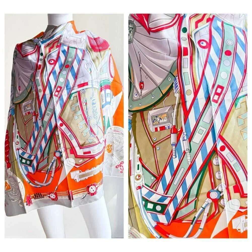 Silk Twill Geometric Print Colourful Hand Rolled Square Scarf